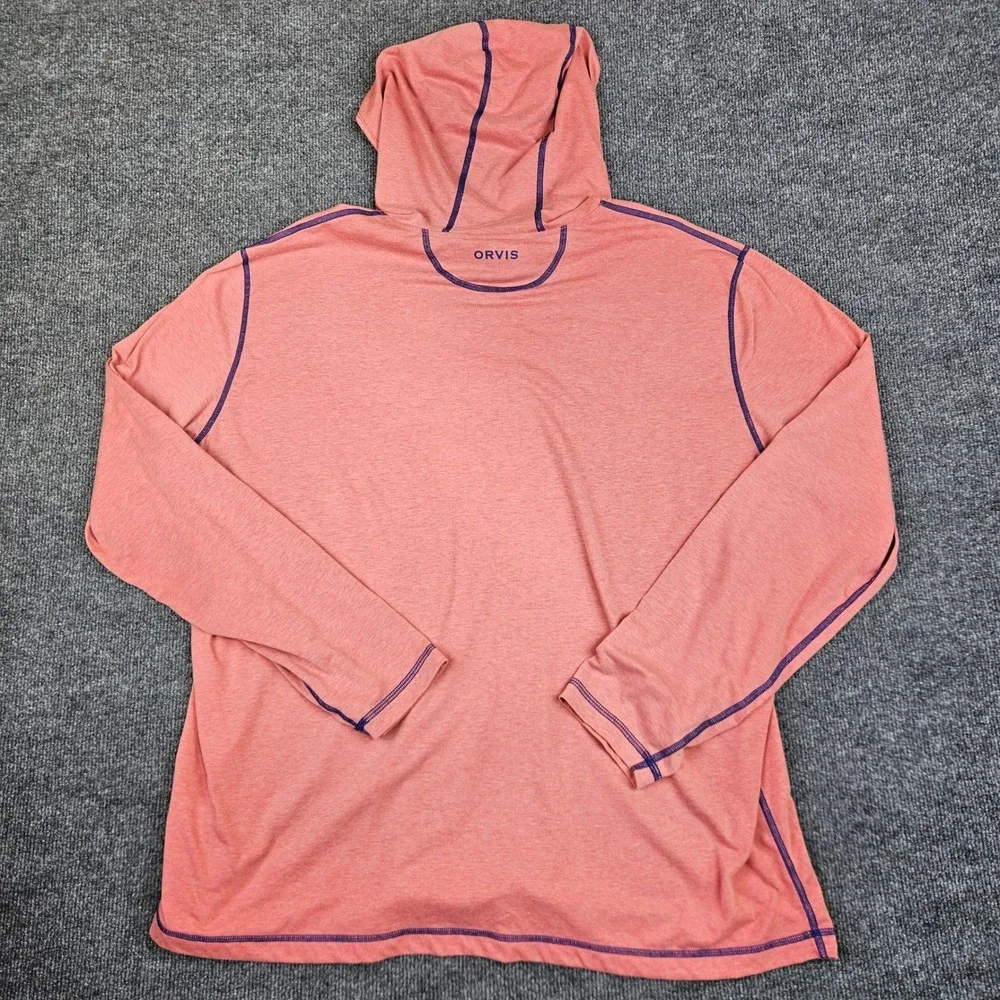 Orvis Pullover Hoodie Men's XXL Salmon Pink Lightweight Long Sleeve - Picture 6 of 6